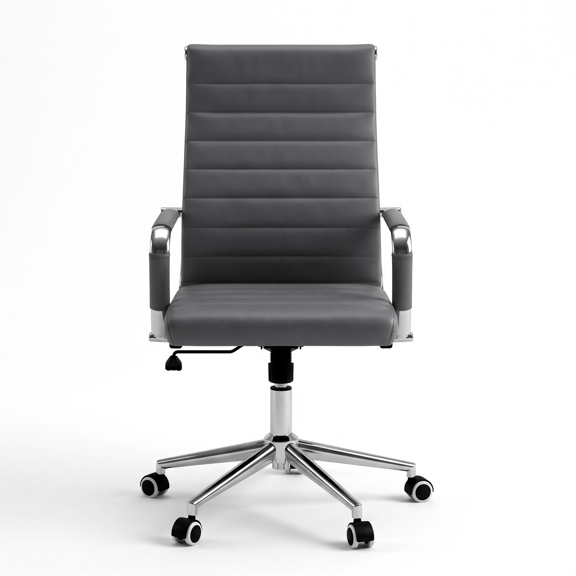 Artiss Conference Office Chair Swivel Computer Chair High Back Ribbed PU Leather Grey Bedworld