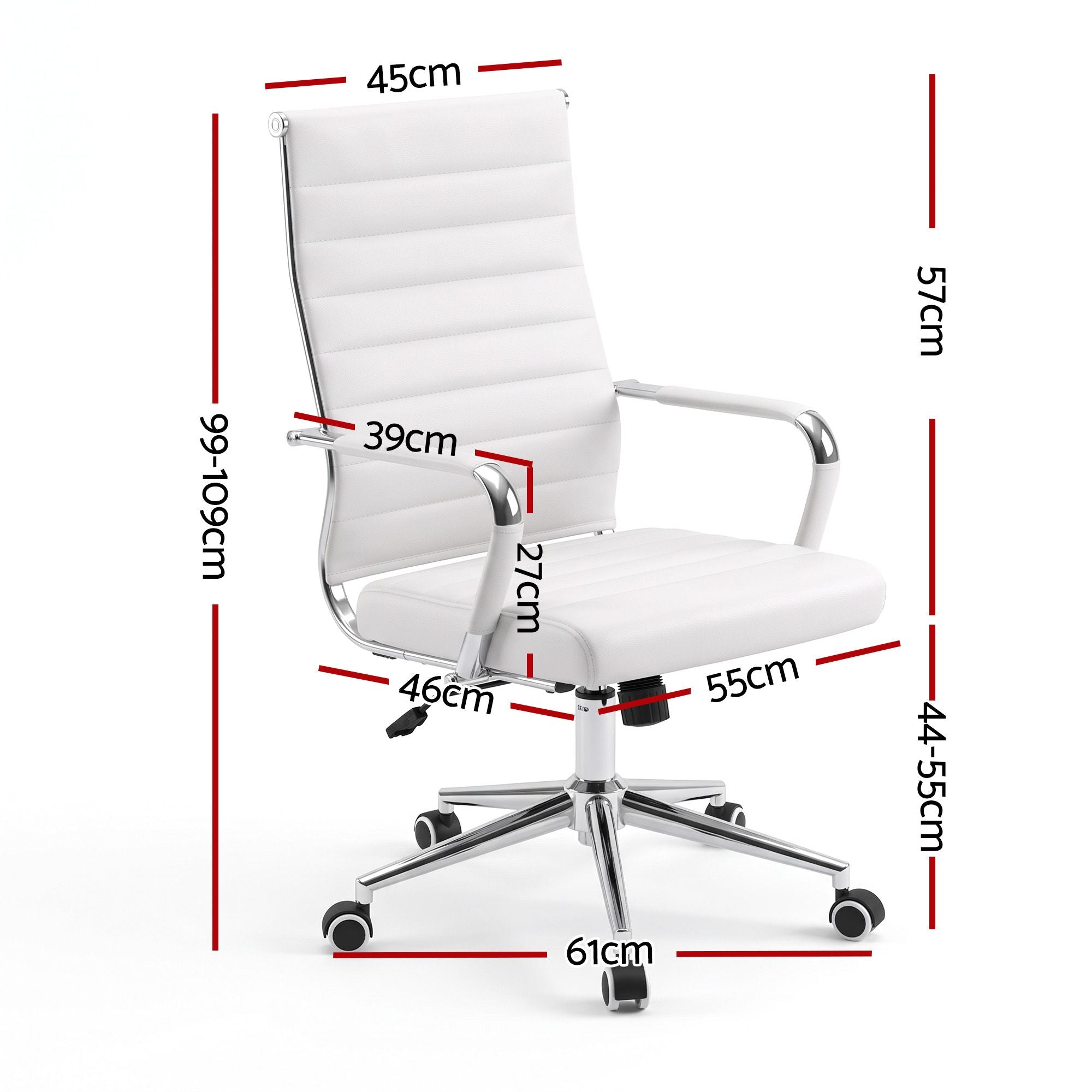 Artiss Conference Office Chair Swivel Computer Chair High Back Ribbed PU Leather White Bedworld