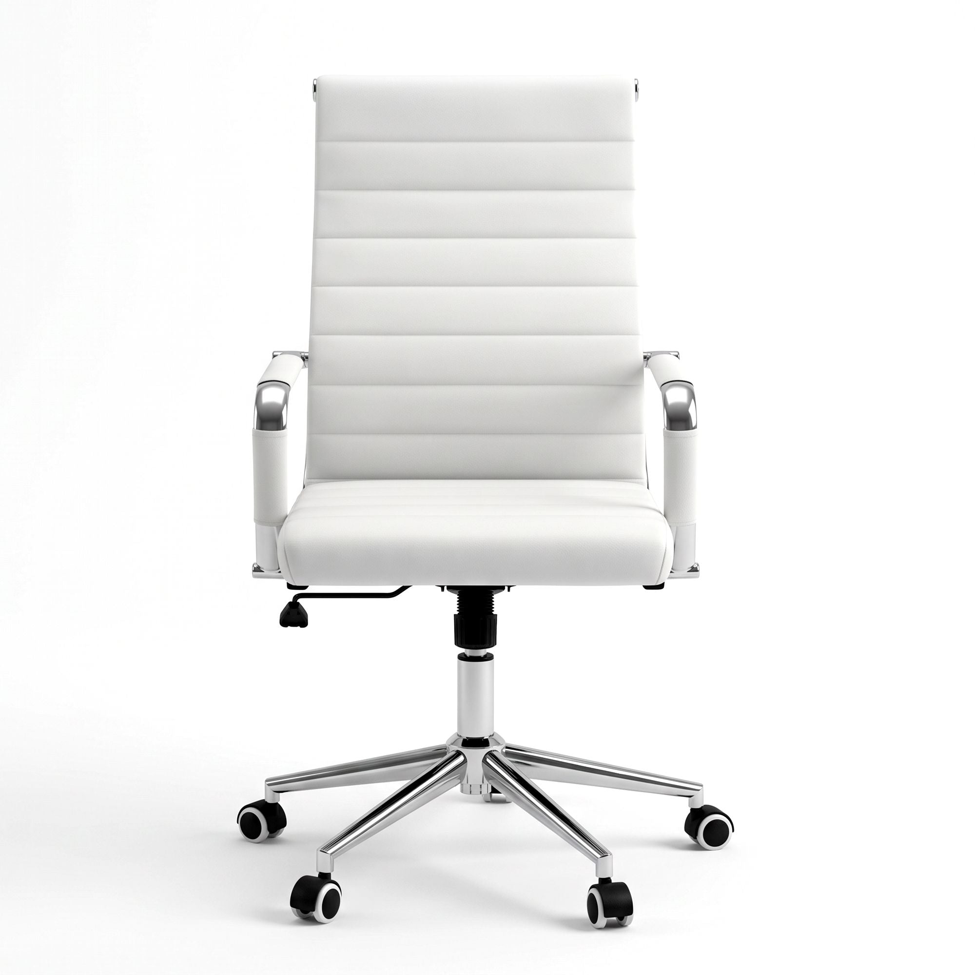 Artiss Conference Office Chair Swivel Computer Chair High Back Ribbed PU Leather White Bedworld