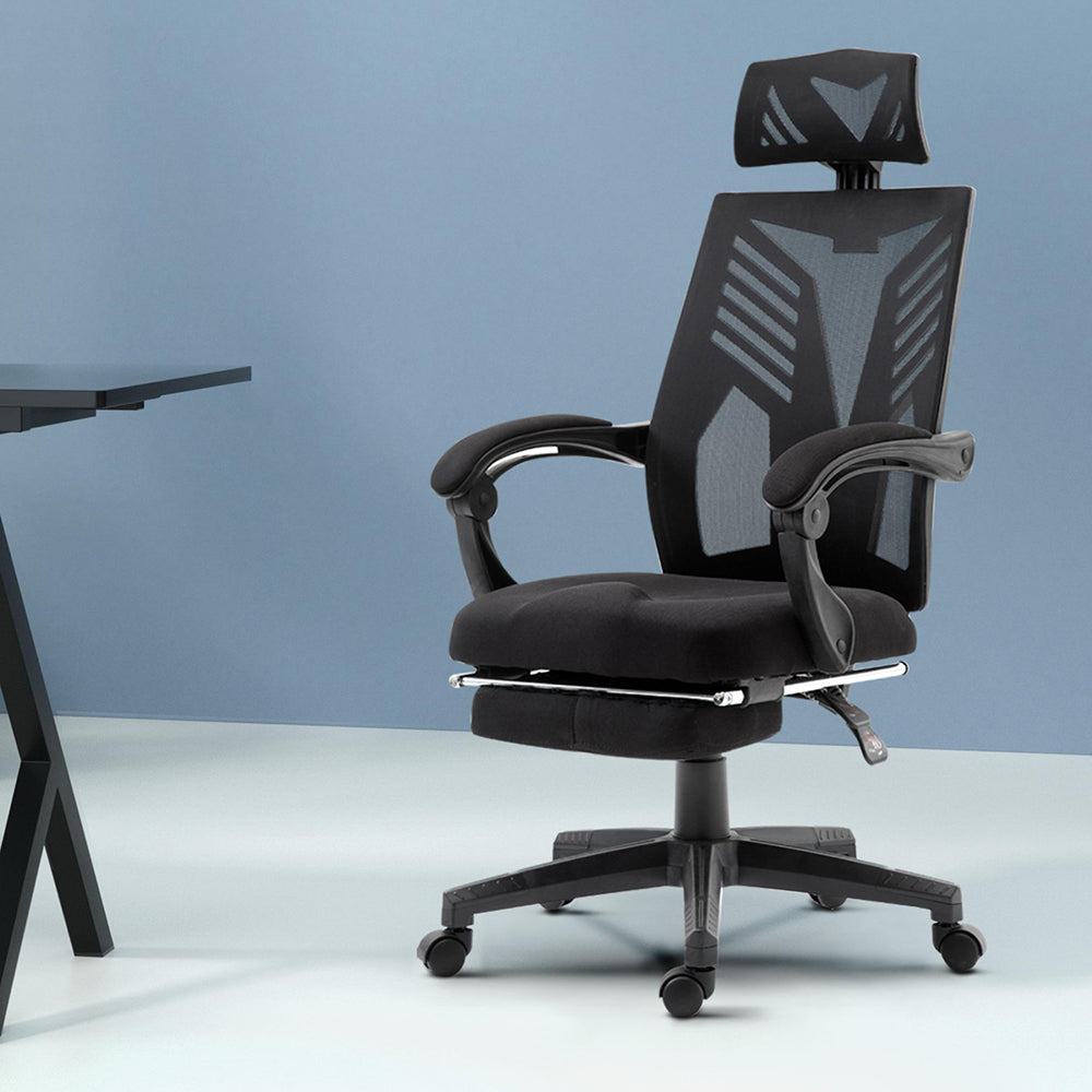 Black Artiss Mesh Office Chair - Recliner