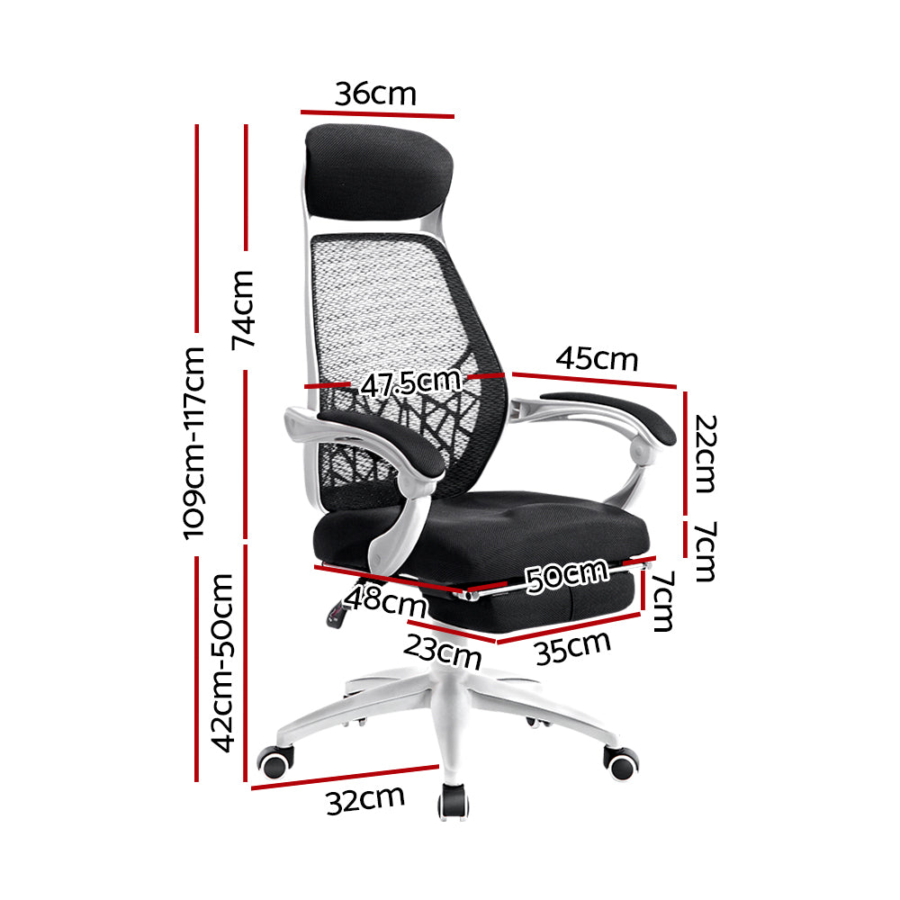 Black & White Artiss Mesh Recliner Office Chair