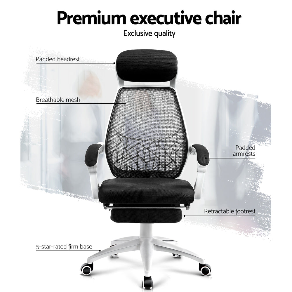 Black & White Artiss Mesh Recliner Office Chair