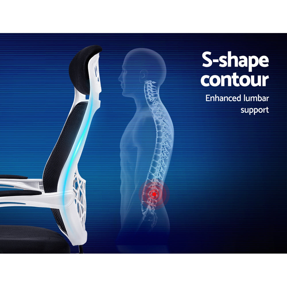 Black & White Artiss Mesh Recliner Office Chair