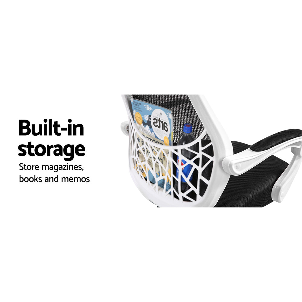 Black & White Artiss Mesh Recliner Office Chair