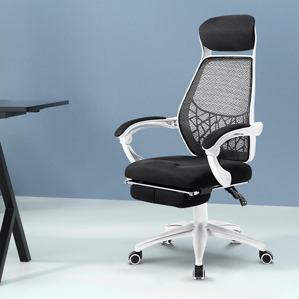 Black & White Artiss Mesh Recliner Office Chair
