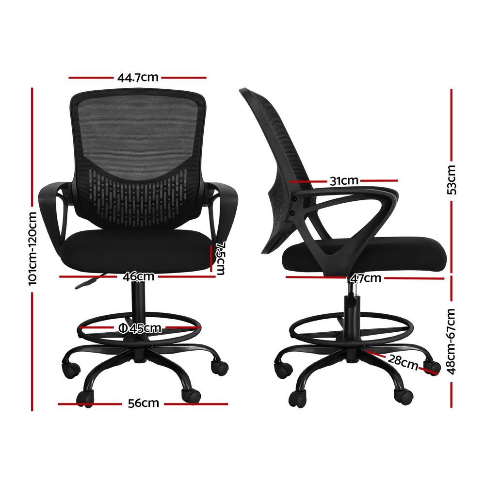Artiss Office Chair Drafting Stool Mesh Chairs Black Bedworld