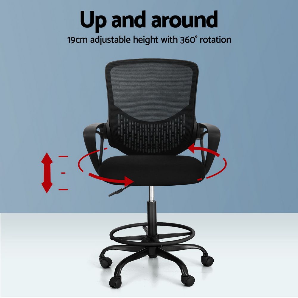 Artiss Office Chair Drafting Stool Mesh Chairs Black Bedworld