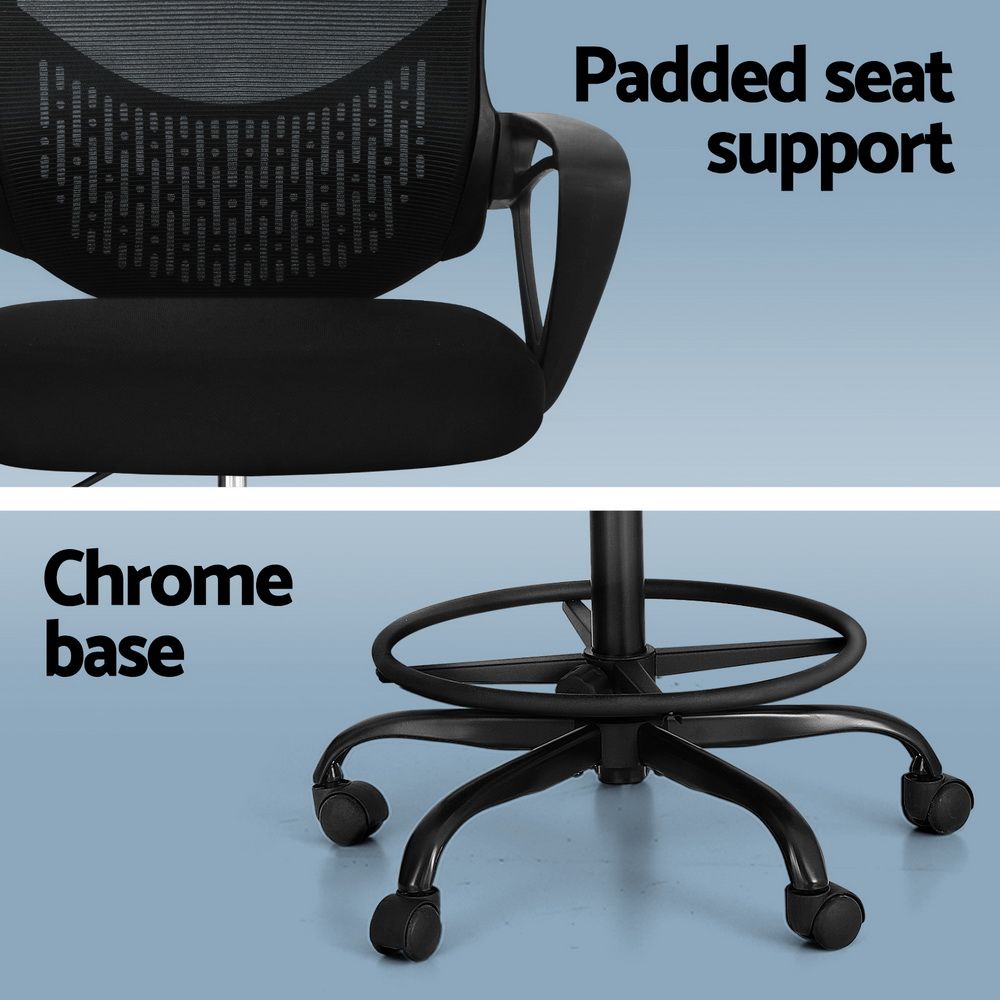 Artiss Office Chair Drafting Stool Mesh Chairs Black Bedworld