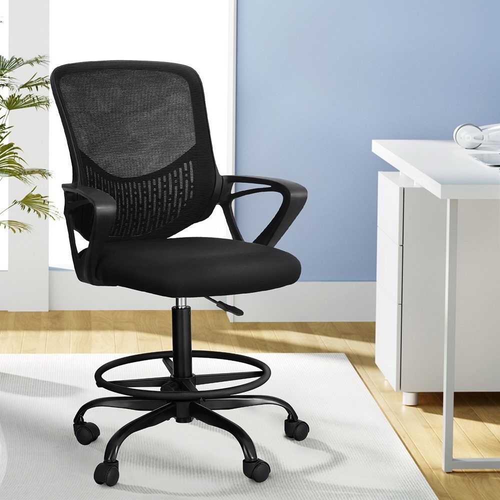 Artiss Office Chair Drafting Stool Mesh Chairs Black Bedworld