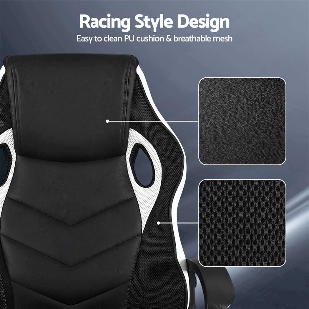 Astiss Gaming Office Chair Desk Racing Computer Chairs Executive Home Black & White Bedworld