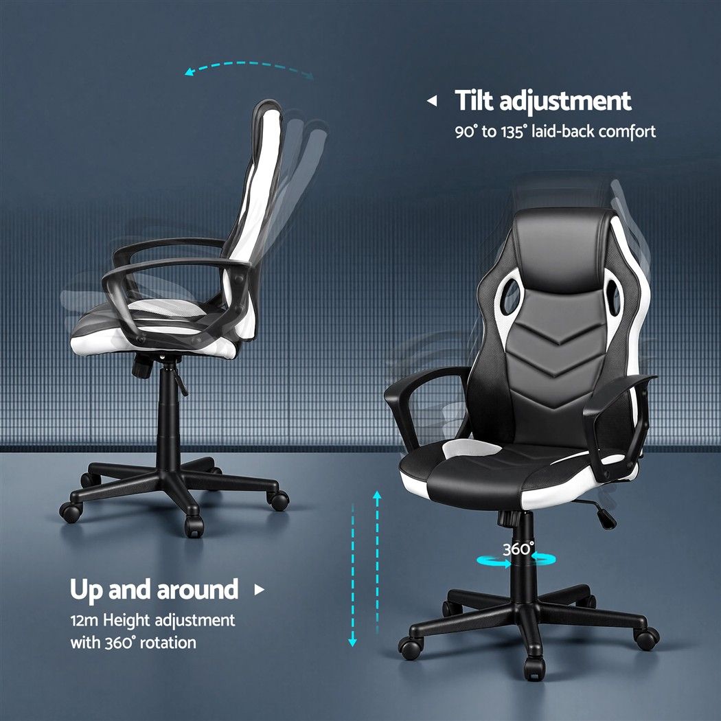 Astiss Gaming Office Chair Desk Racing Computer Chairs Executive Home Black & White Bedworld