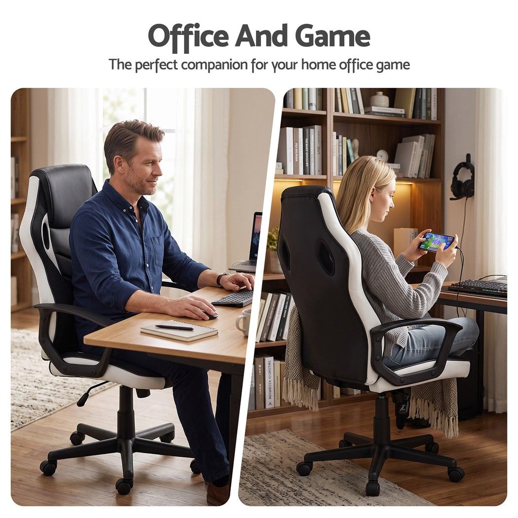 Astiss Gaming Office Chair Desk Racing Computer Chairs Executive Home Black & White Bedworld