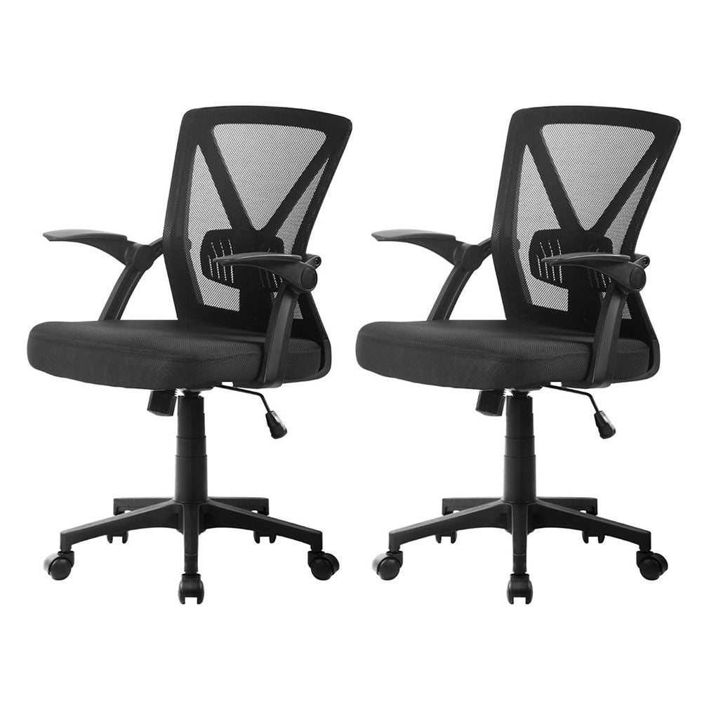 Artiss 2x Mesh Office Chair Mid Back Black Bedworld