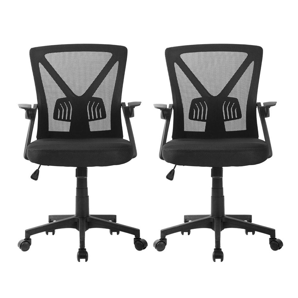 Artiss 2x Mesh Office Chair Mid Back Black Bedworld