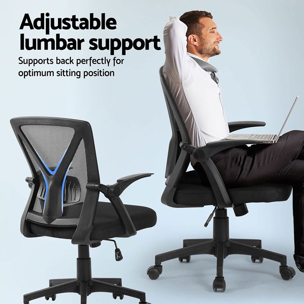 Artiss 2x Mesh Office Chair Mid Back Black Bedworld