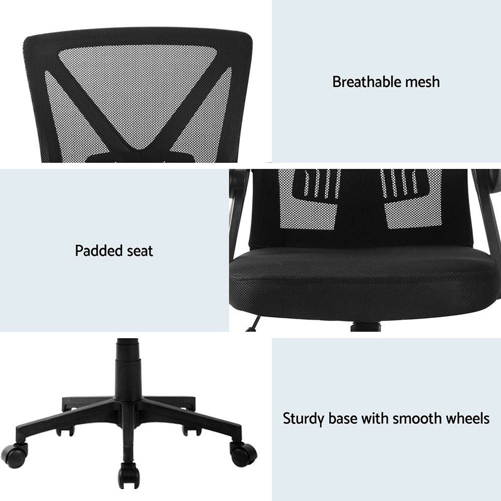 Artiss 2x Mesh Office Chair Mid Back Black Bedworld