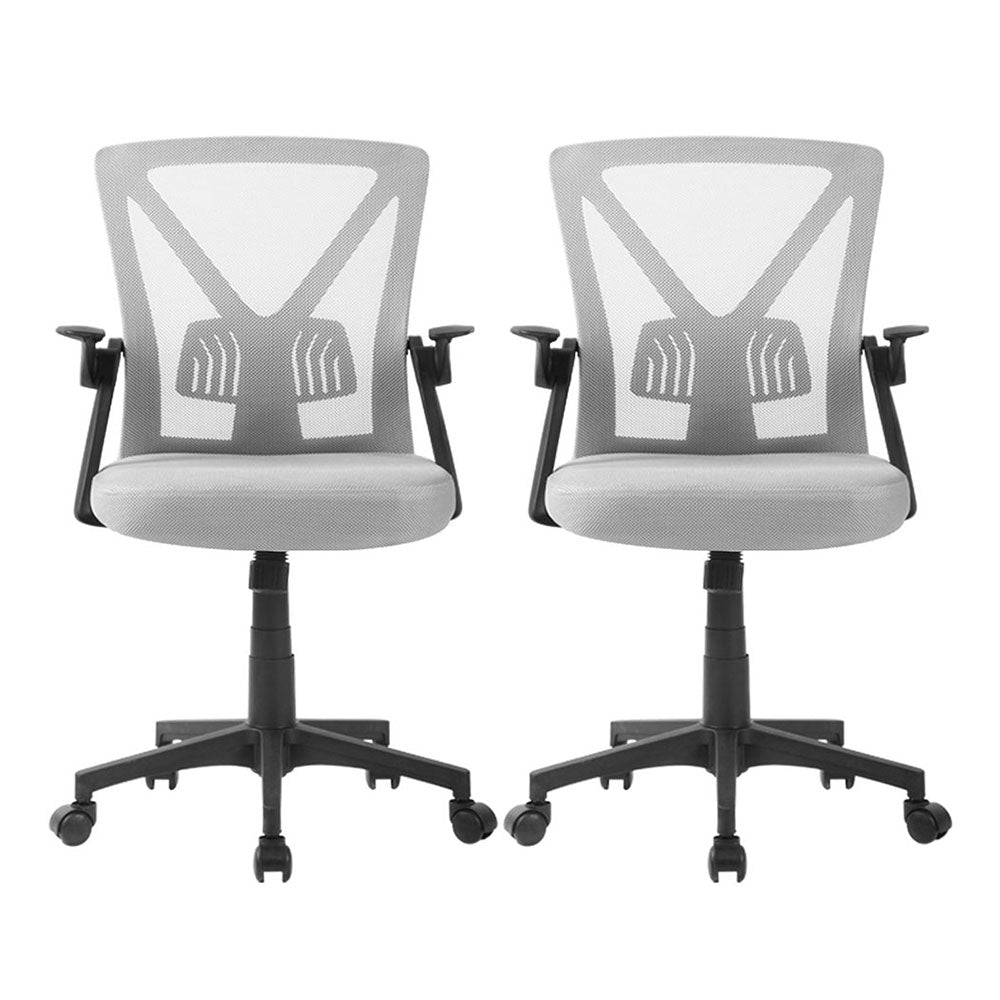 Artiss 2x Mesh Office Chair Mid Back Grey