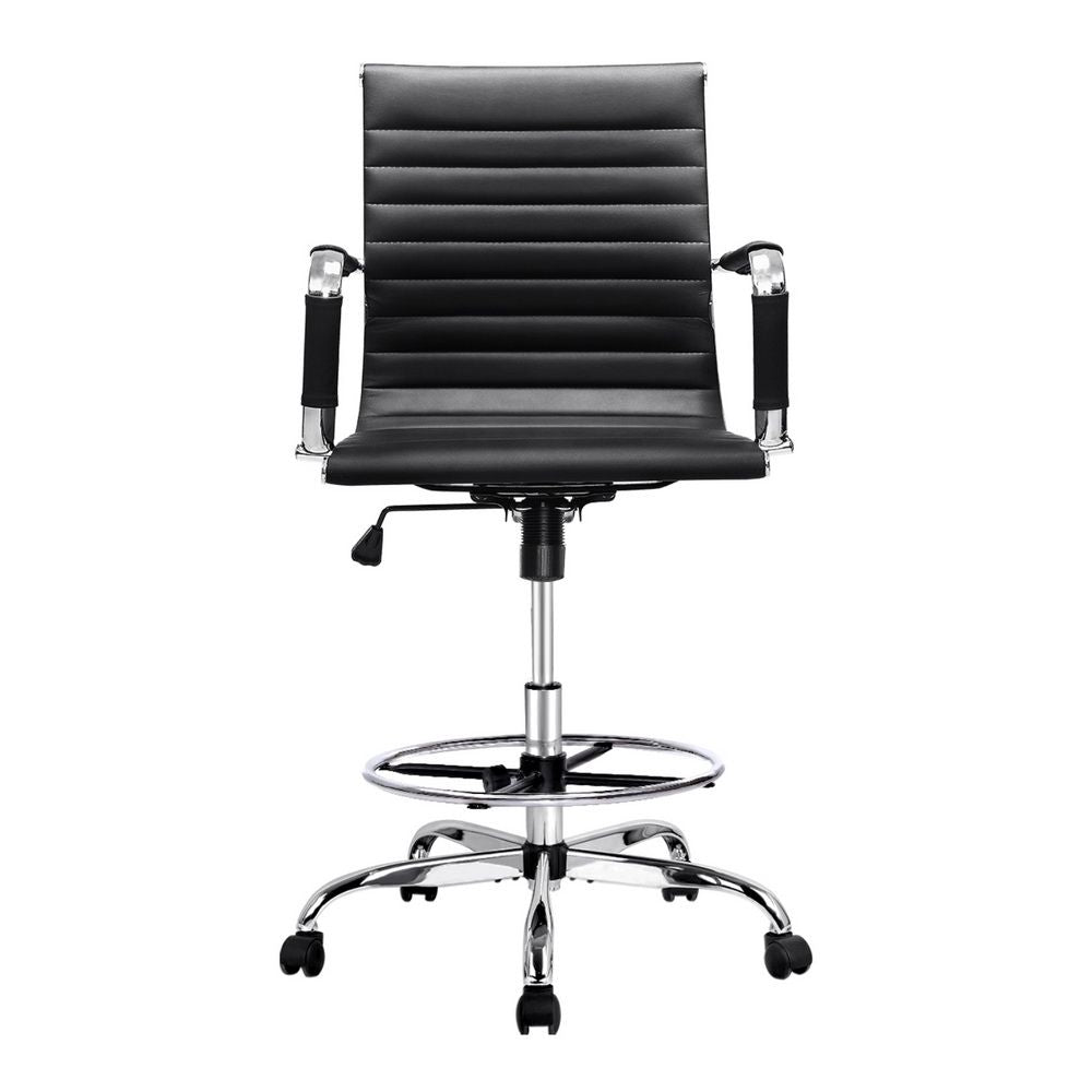 Artiss Office Chair Drafting Stool Leather Chairs Black Bedworld