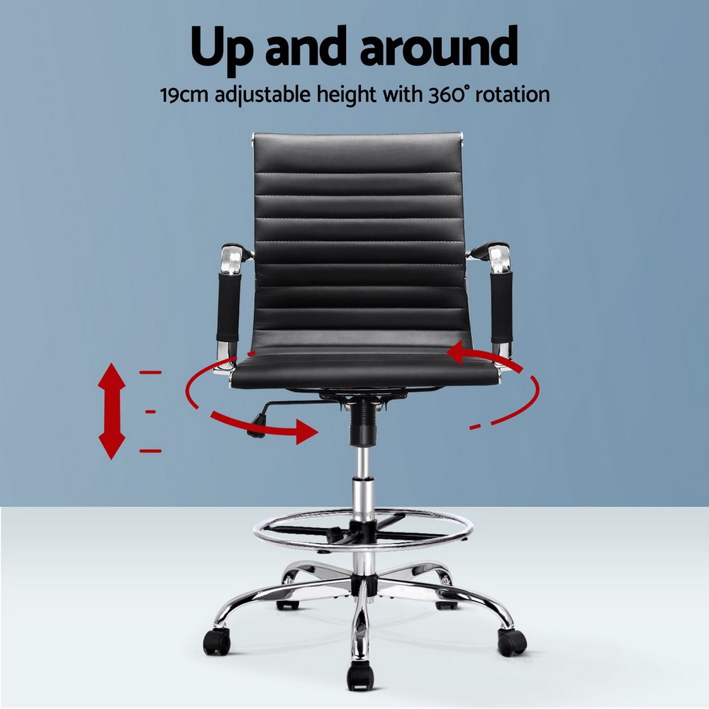 Artiss Office Chair Drafting Stool Leather Chairs Black Bedworld