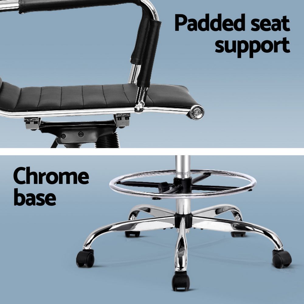 Artiss Office Chair Drafting Stool Leather Chairs Black Bedworld