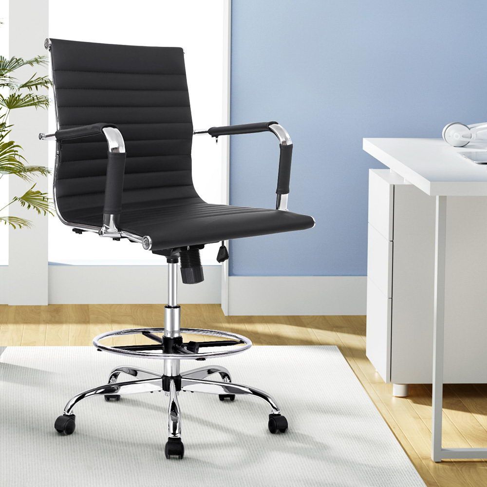 Artiss Office Chair Drafting Stool Leather Chairs Black Bedworld