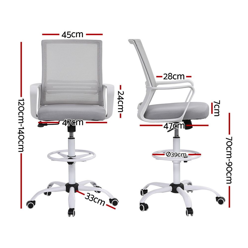 Artiss Office Chair Drafting Chairs Stool Computer Desk Studios Mesh White Bedworld
