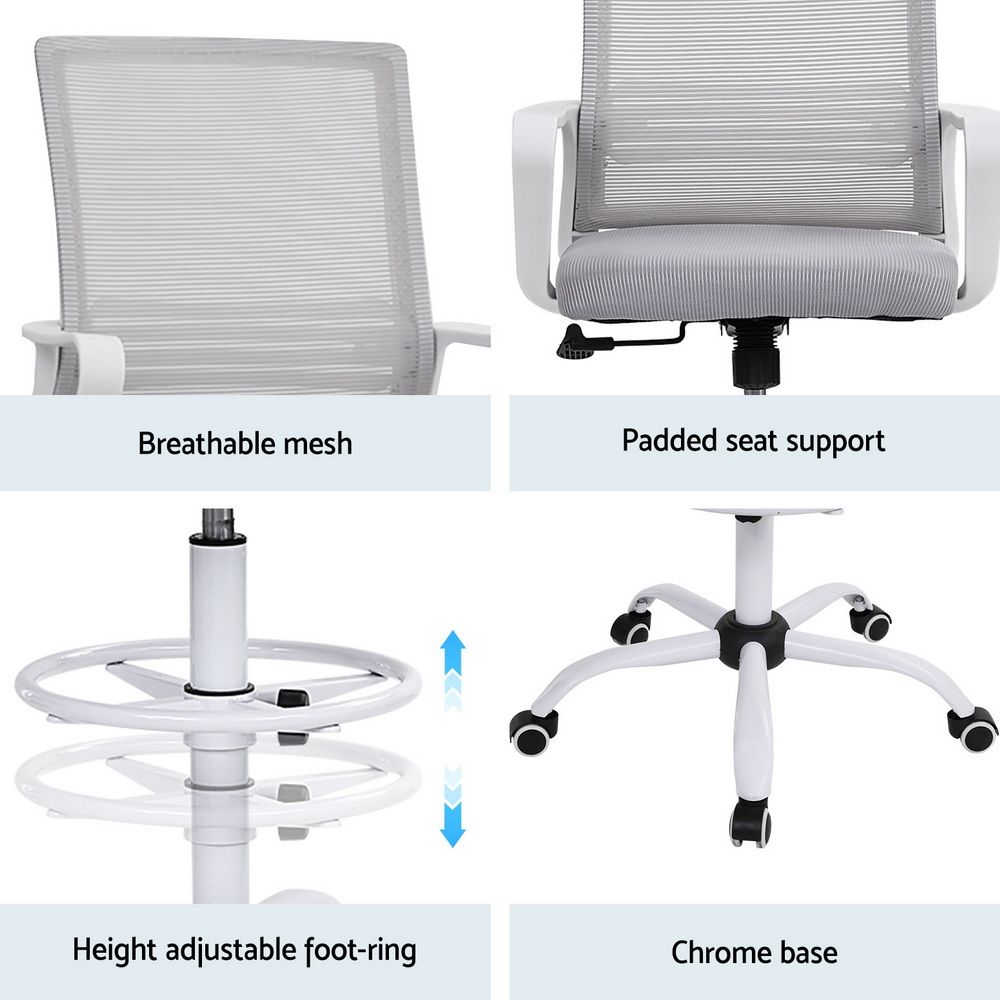 Artiss Office Chair Drafting Chairs Stool Computer Desk Studios Mesh White Bedworld