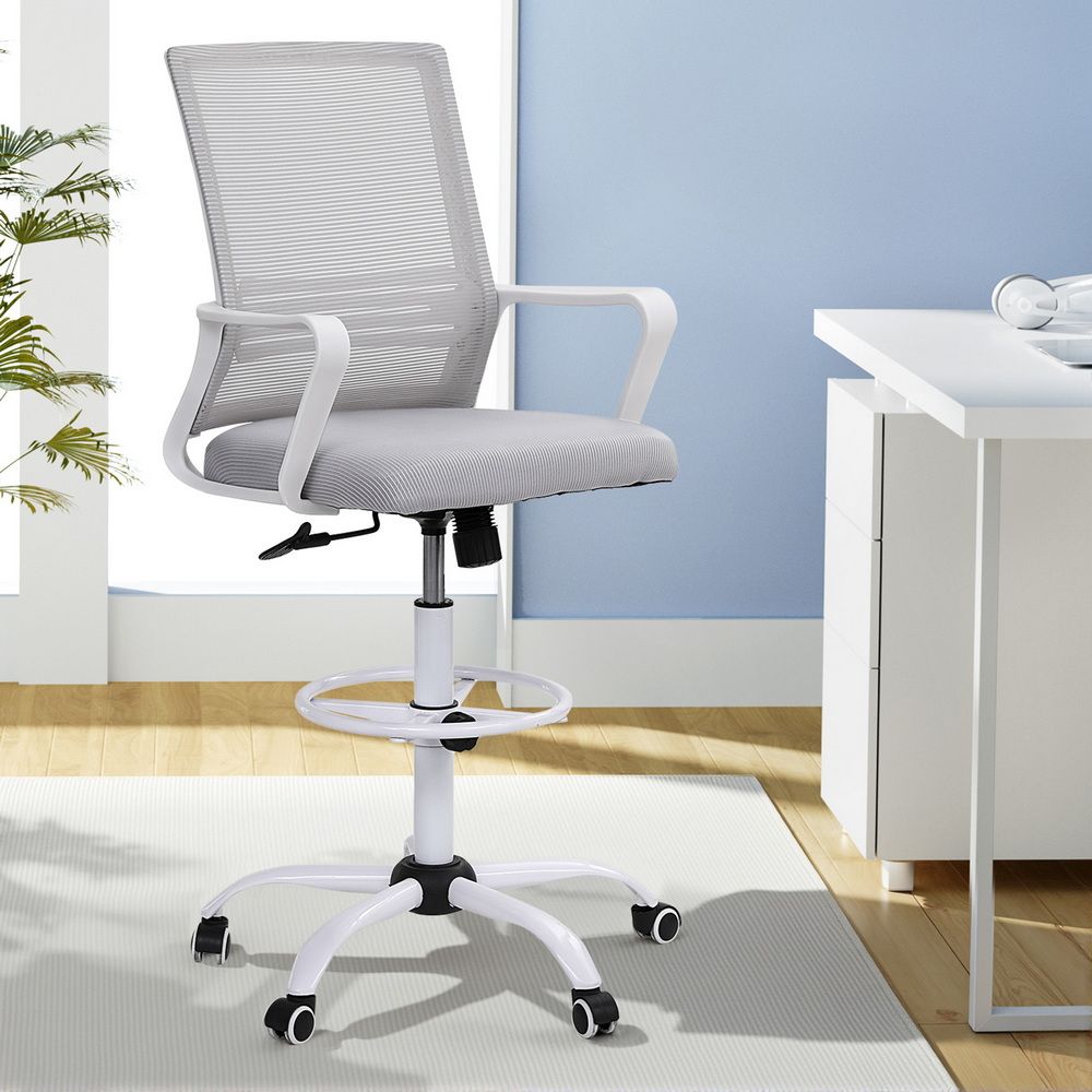 Artiss Office Chair Drafting Chairs Stool Computer Desk Studios Mesh White Bedworld