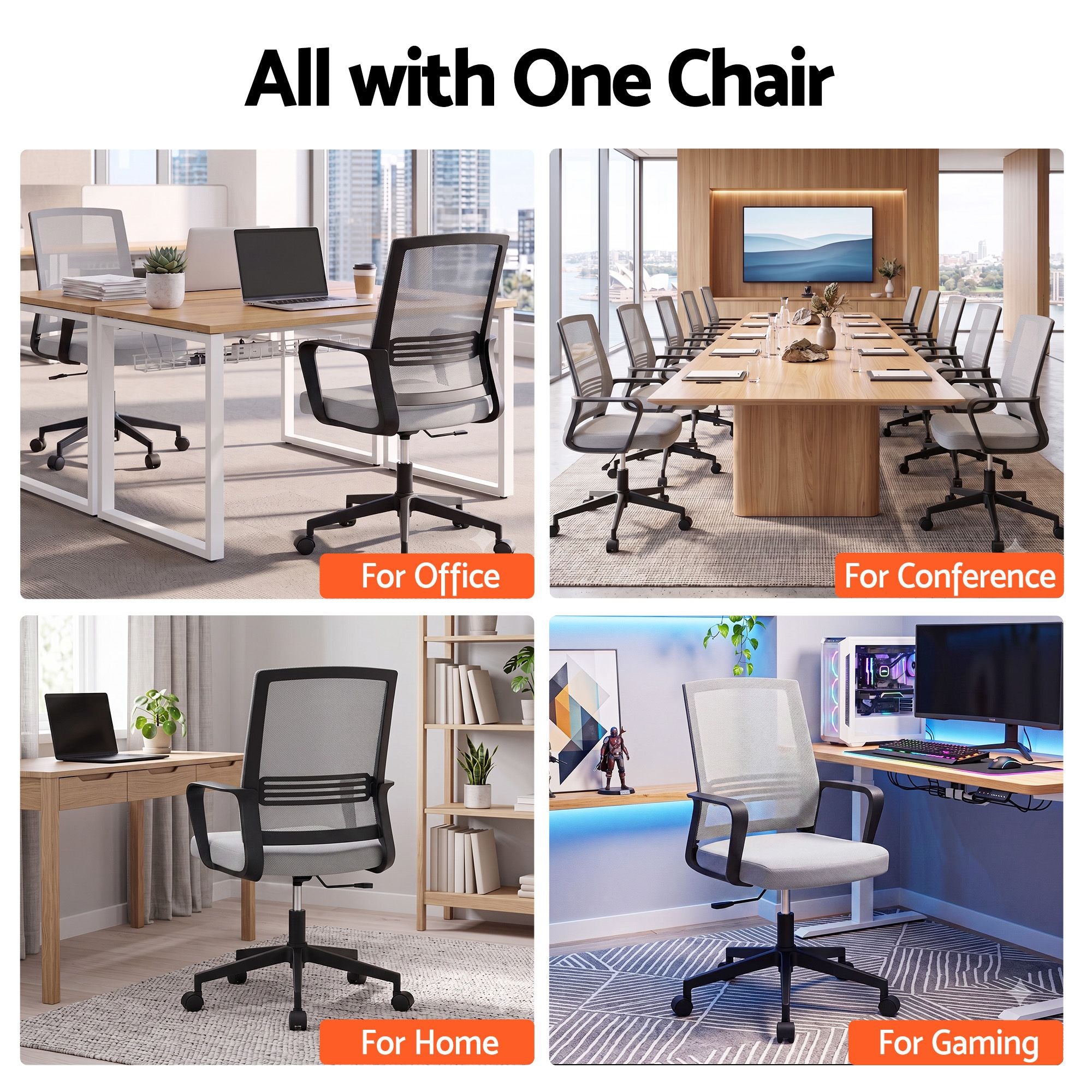 Artiss Mesh Office Chair Mid Back Grey Bedworld
