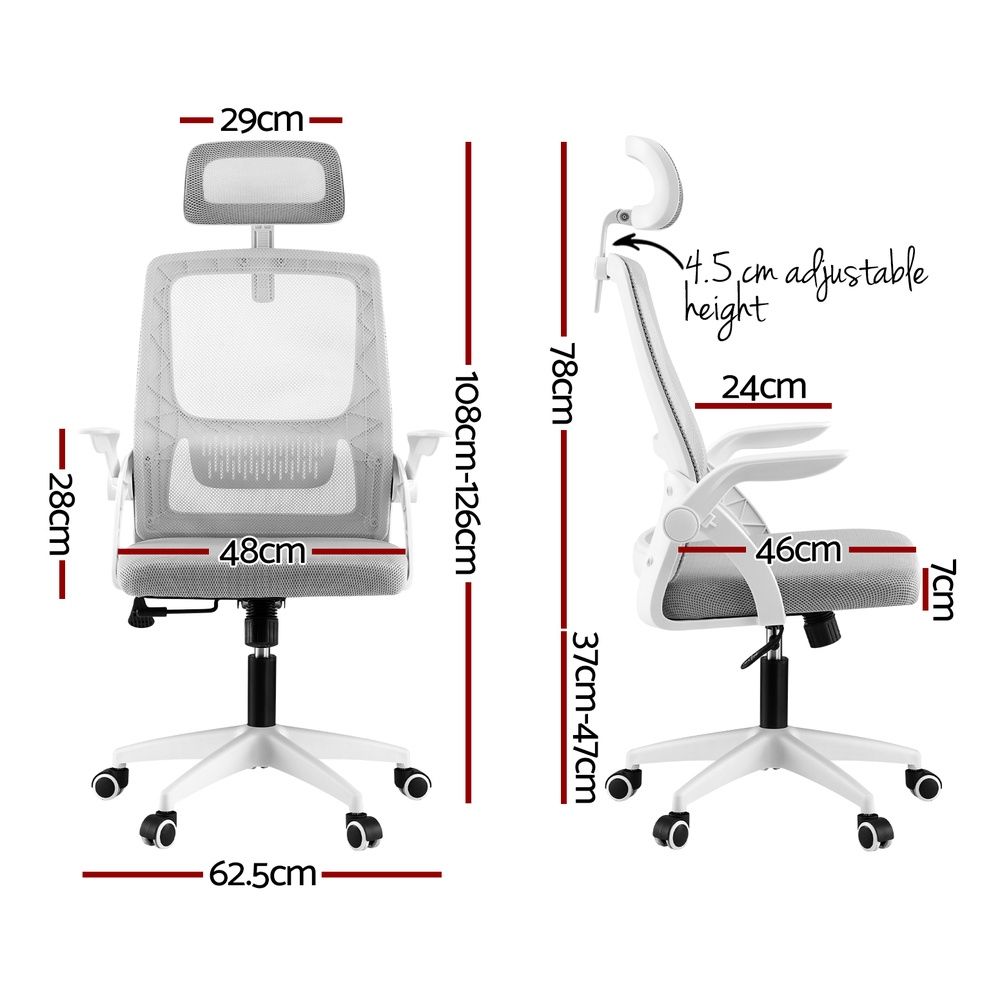 Artiss Ergonomic Office Chair Computer Desk Chairs Headrest Adjustable Grey Bedworld