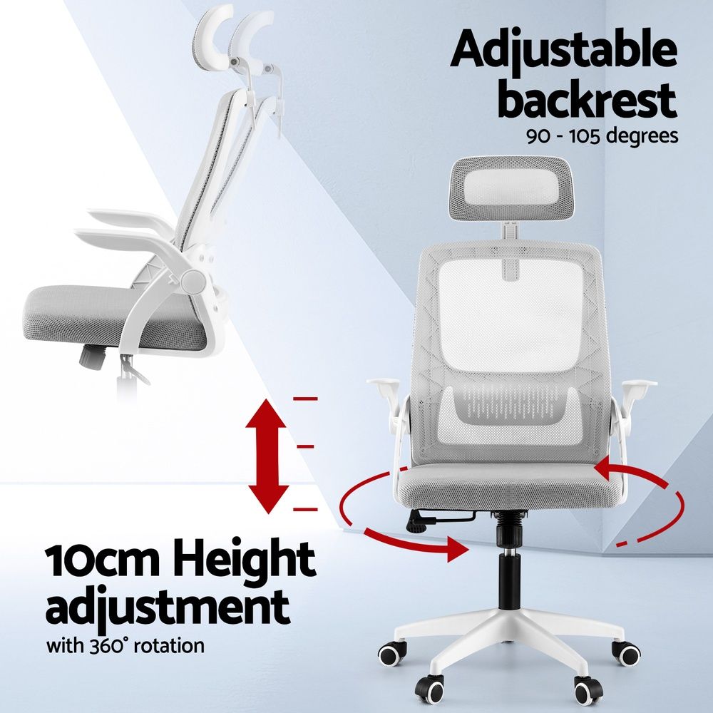 Artiss Ergonomic Office Chair Computer Desk Chairs Headrest Adjustable Grey Bedworld