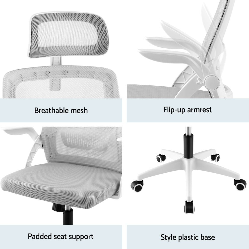 Artiss Ergonomic Office Chair Computer Desk Chairs Headrest Adjustable Grey Bedworld