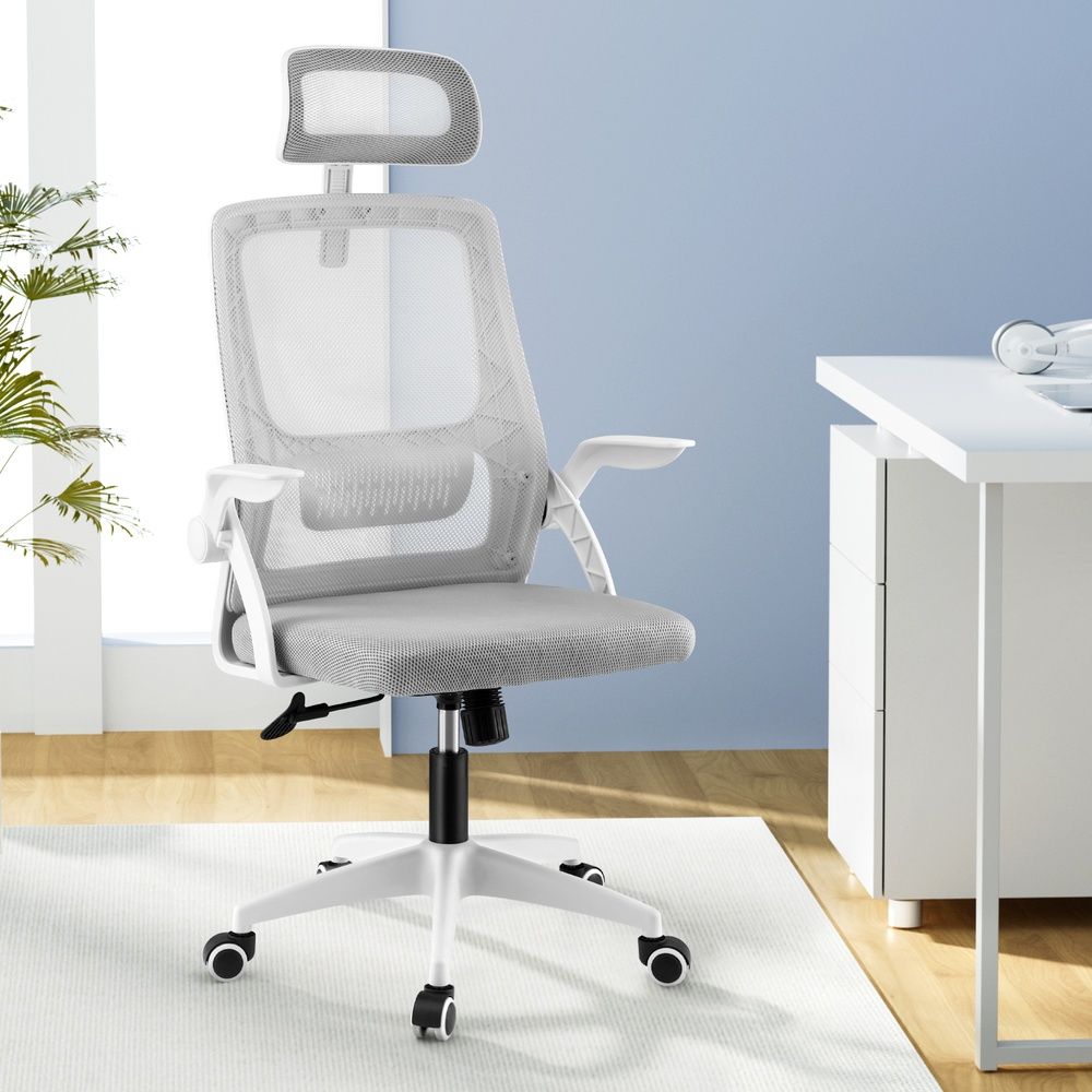 Artiss Ergonomic Office Chair Computer Desk Chairs Headrest Adjustable Grey Bedworld