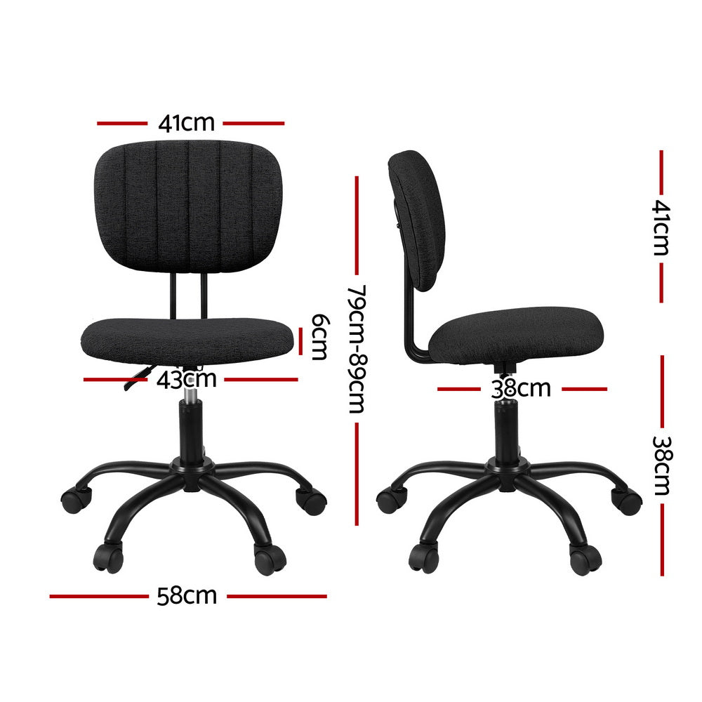 Artiss Armless Office Chair with Wheels, Ergonomic 360? Swivel Home Office Desk Chair, Height Adjustable Computer Task Chair with Fabric Back and Seat for Small Space, Black