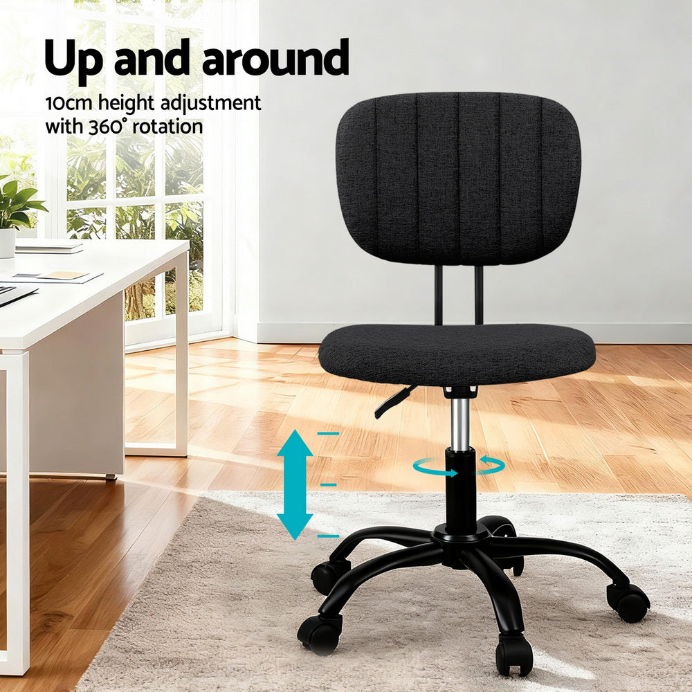 Artiss Armless Office Chair with Wheels, Ergonomic 360? Swivel Home Office Desk Chair, Height Adjustable Computer Task Chair with Fabric Back and Seat for Small Space, Black