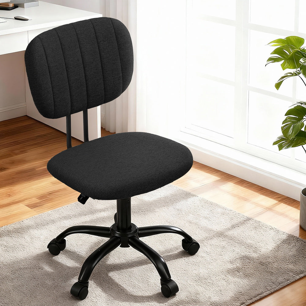 Artiss Armless Office Chair with Wheels, Ergonomic 360? Swivel Home Office Desk Chair, Height Adjustable Computer Task Chair with Fabric Back and Seat for Small Space, Black