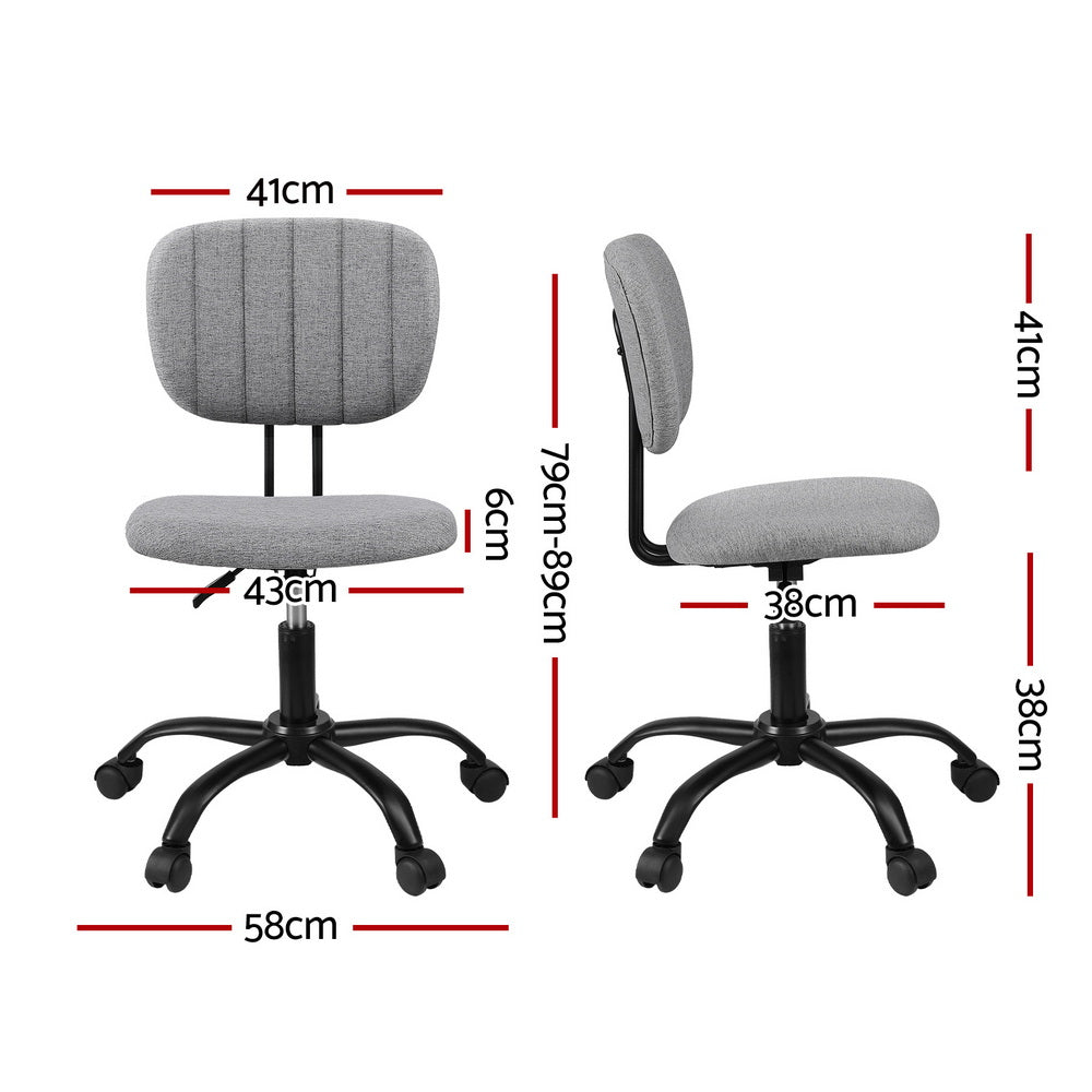 Artiss Armless Office Chair with Wheels, Ergonomic 360? Swivel Home Office Desk Chair, Height Adjustable Computer Task Chair with Fabric Back and Seat for Small Space, Grey