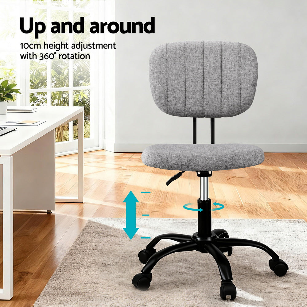 Artiss Armless Office Chair with Wheels, Ergonomic 360? Swivel Home Office Desk Chair, Height Adjustable Computer Task Chair with Fabric Back and Seat for Small Space, Grey