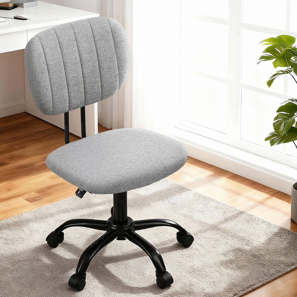 Artiss Armless Office Chair with Wheels, Ergonomic 360? Swivel Home Office Desk Chair, Height Adjustable Computer Task Chair with Fabric Back and Seat for Small Space, Grey