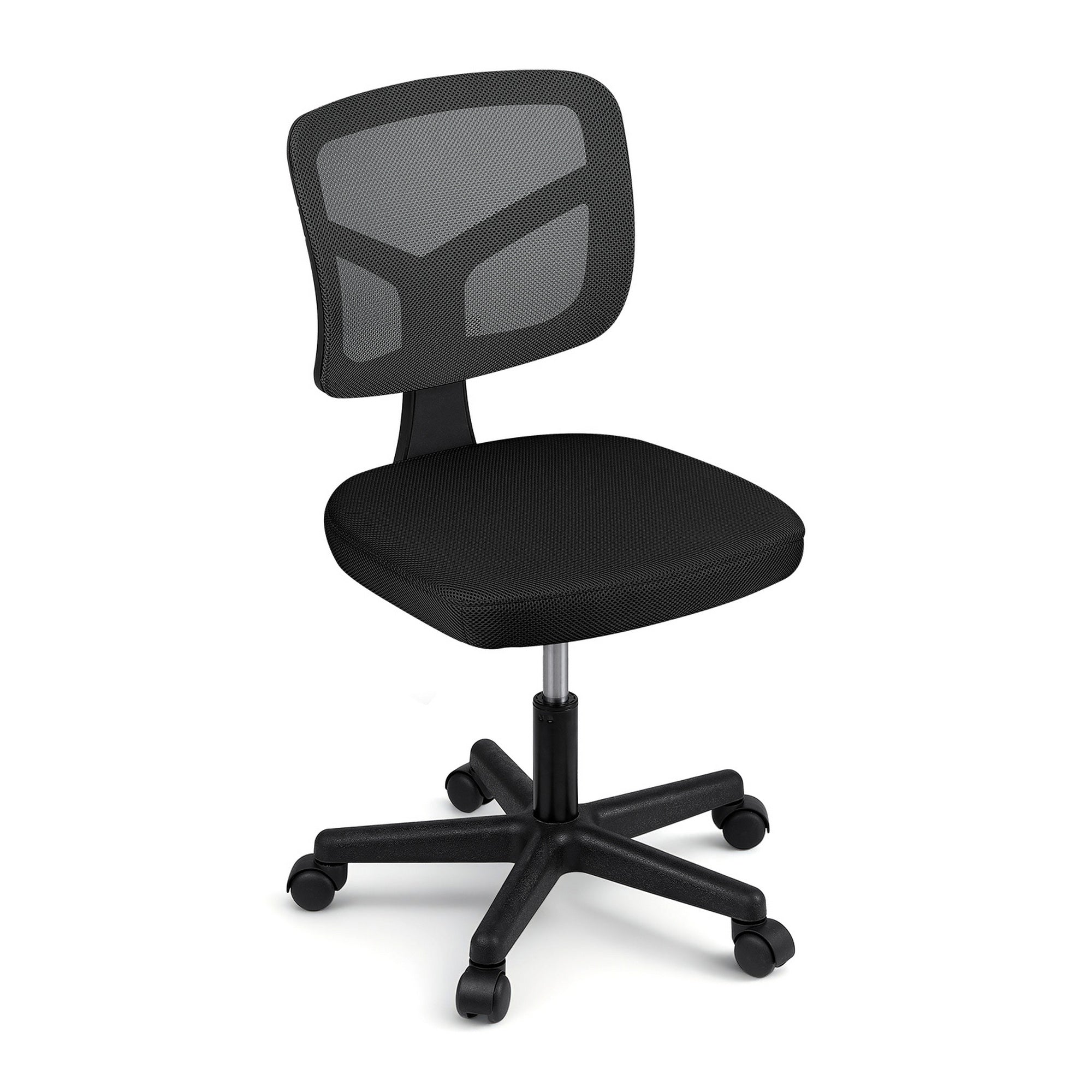Artiss Armless Office Chair with Wheels, Ergonomic 360? Swivel Home Office Desk Chair, Height Adjustable Computer Task Chair with Fabric Back and Seat for Small Space, Black