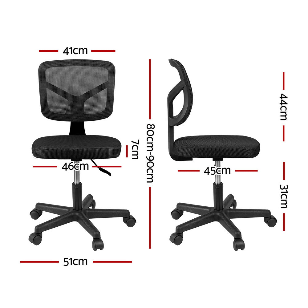 Artiss Armless Office Chair with Wheels, Ergonomic 360? Swivel Home Office Desk Chair, Height Adjustable Computer Task Chair with Fabric Back and Seat for Small Space, Black