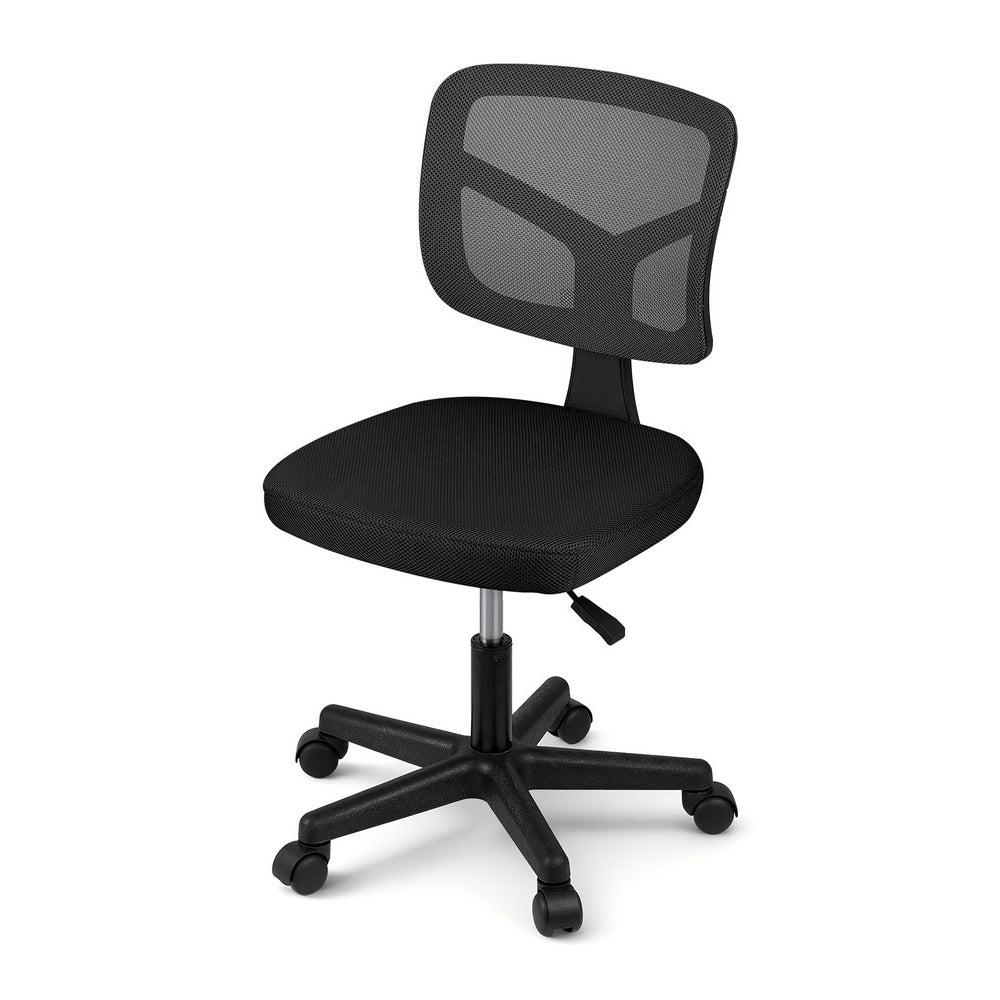 Artiss Armless Office Chair with Wheels, Ergonomic 360? Swivel Home Office Desk Chair, Height Adjustable Computer Task Chair with Fabric Back and Seat for Small Space, Black