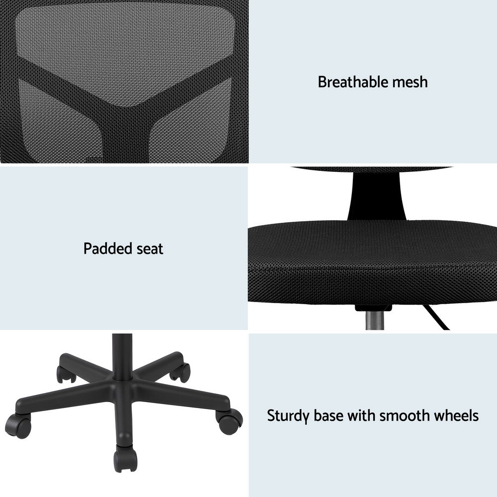 Artiss Armless Office Chair with Wheels, Ergonomic 360? Swivel Home Office Desk Chair, Height Adjustable Computer Task Chair with Fabric Back and Seat for Small Space, Black
