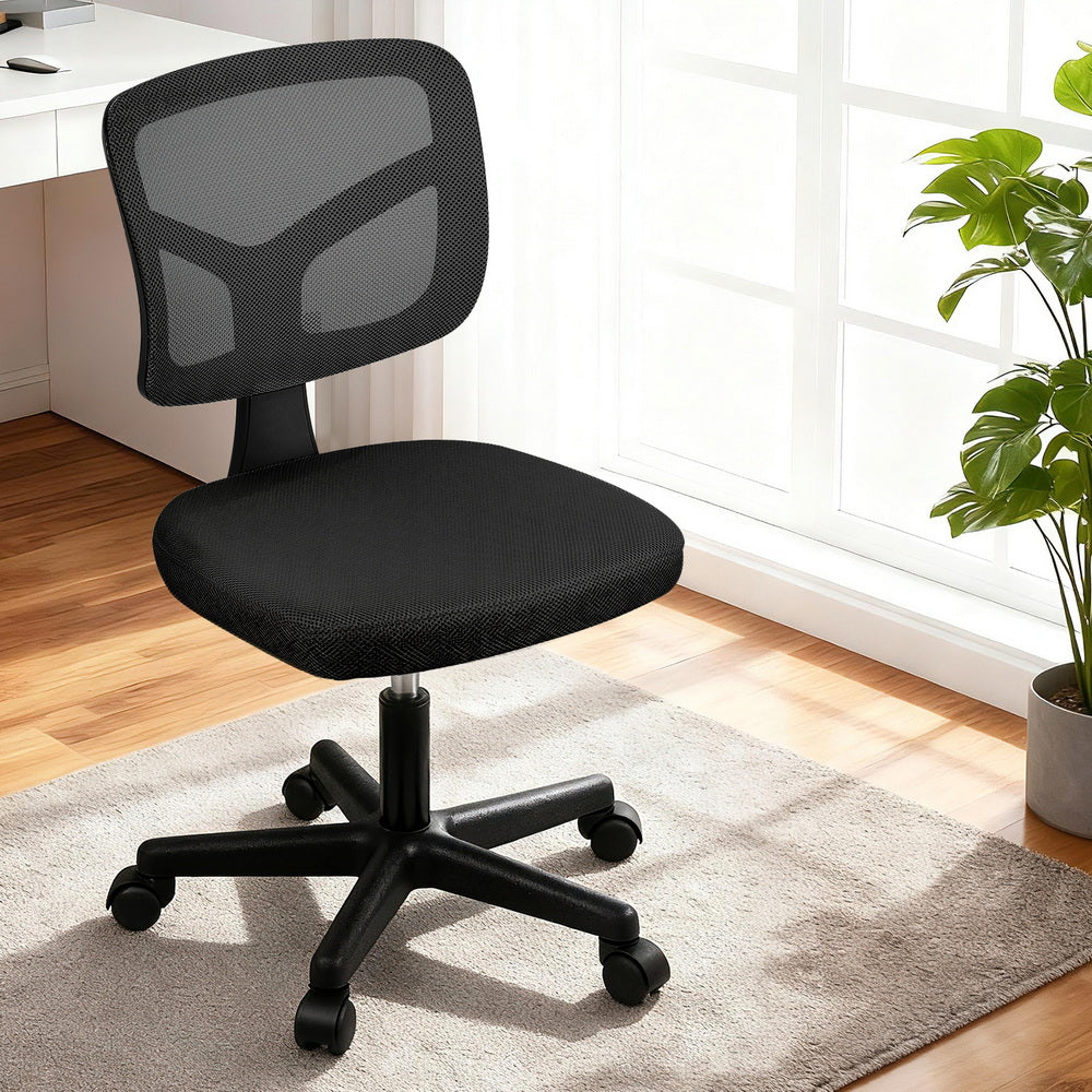 Artiss Armless Office Chair with Wheels, Ergonomic 360? Swivel Home Office Desk Chair, Height Adjustable Computer Task Chair with Fabric Back and Seat for Small Space, Black
