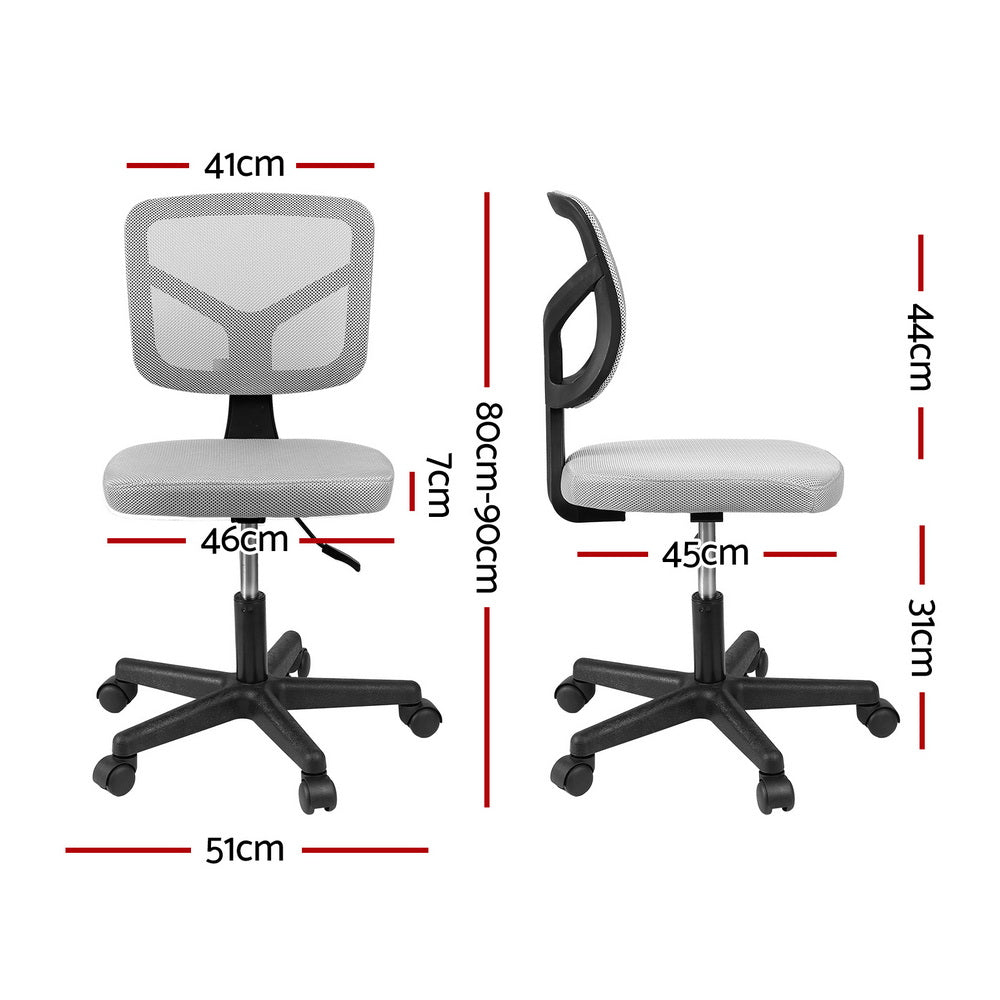 Artiss Armless Office Chair with Wheels, Ergonomic 360? Swivel Home Office Desk Chair, Height Adjustable Computer Task Chair with Fabric Back and Seat for Small Space, Grey