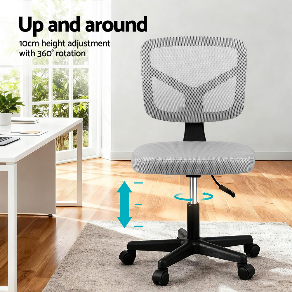 Artiss Armless Office Chair with Wheels, Ergonomic 360? Swivel Home Office Desk Chair, Height Adjustable Computer Task Chair with Fabric Back and Seat for Small Space, Grey