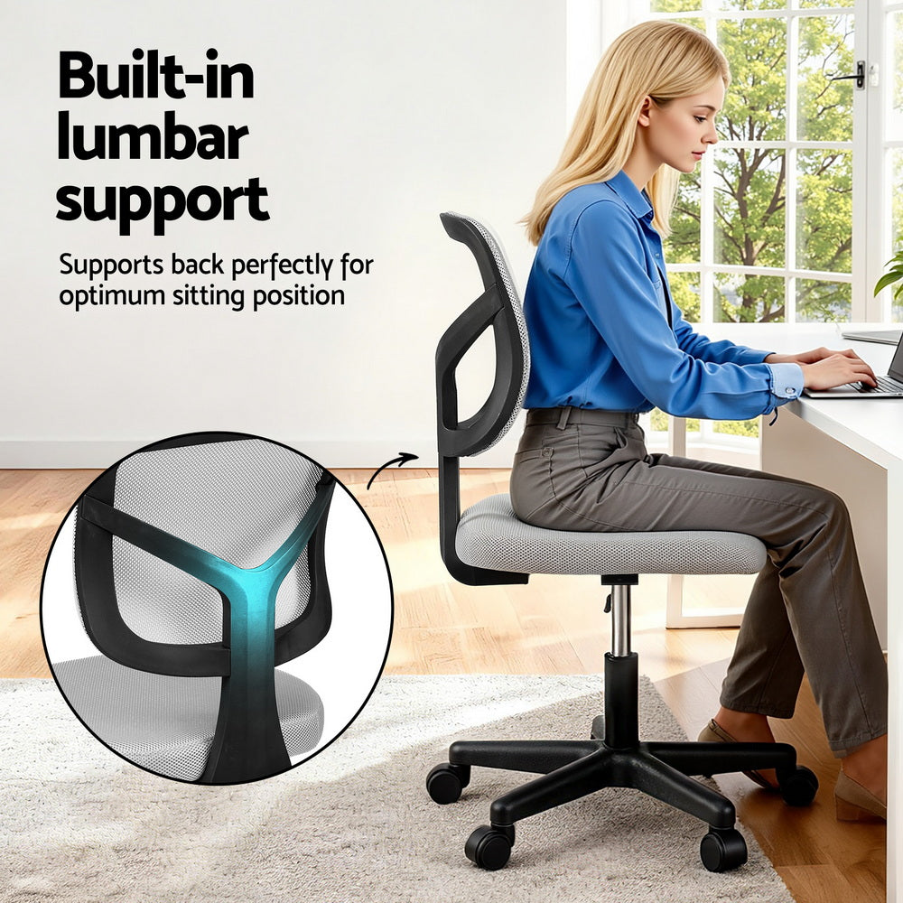 Artiss Armless Office Chair with Wheels, Ergonomic 360? Swivel Home Office Desk Chair, Height Adjustable Computer Task Chair with Fabric Back and Seat for Small Space, Grey