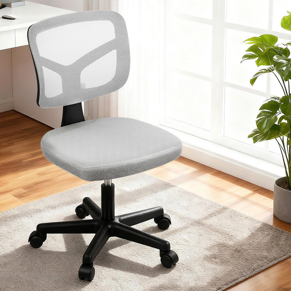 Artiss Armless Office Chair with Wheels, Ergonomic 360? Swivel Home Office Desk Chair, Height Adjustable Computer Task Chair with Fabric Back and Seat for Small Space, Grey