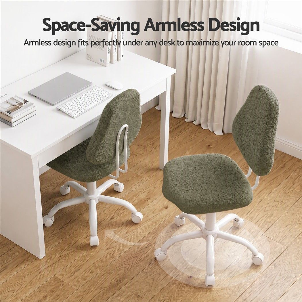 Artiss Armless Office Chair Ergonomic Soft Fleece Height Adjustable Vanity Desk Chair Green Bedworld