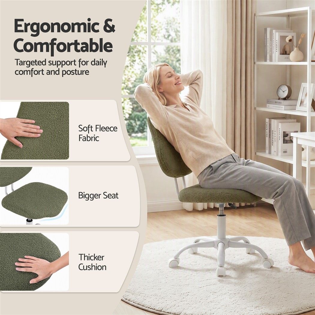 Artiss Armless Office Chair Ergonomic Soft Fleece Height Adjustable Vanity Desk Chair Green Bedworld